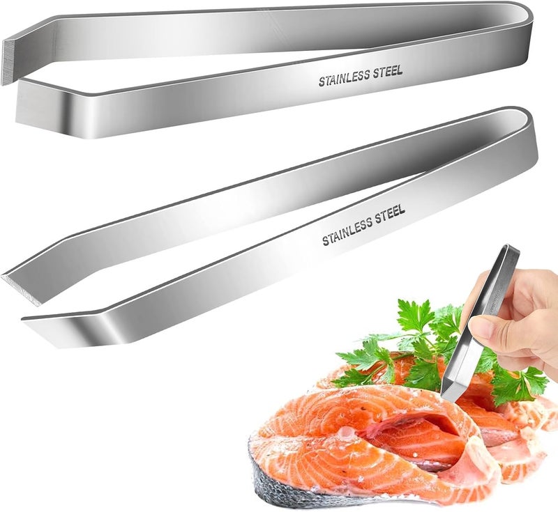AUGHOA Fish Bone Tweezers, Flat and Slant Tweezers Set, Heavy Duty Stainless Steel Kitchen Tools for Removing Salmon Bones, Chicken Feathers and Pig Bristles, Dishwasher Safe - Image 1